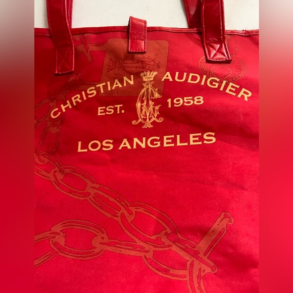Christian Audigier Los Angeles Tote Shoulder Bag Red Spell Out Birds Graphic - Picture 6 of 8